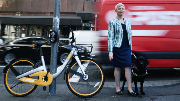 Donna Purcell and her guide dog Dora. Guide dogs are trained to take their handler to traffic poles.