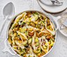 Pasta shells with zucchini and corn.