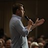 Eric Swalwell speaking at a town hall meeting in Sacramento, California, last week.