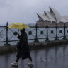Wet weather at Circular Quay on Saturday afternoon. 