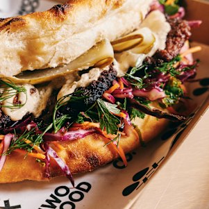The Fold is the namesake sandwich made on a chargrilled Turkish flatbread. 