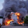 A building burns after a Russian strike on Kyiv at the weekend.