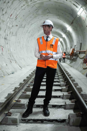 Premier Dominic Perrottet on a tour of a tunnel section of Sydney Metro underneath the CBD.