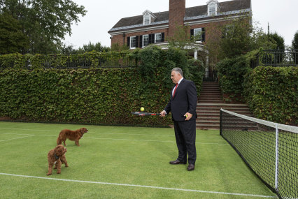 Portrait of Australia’s ambassador to Washington Joe Hockey on the grass tennis court at his residence in Washington, D.C. on Sept. 13, 2018.