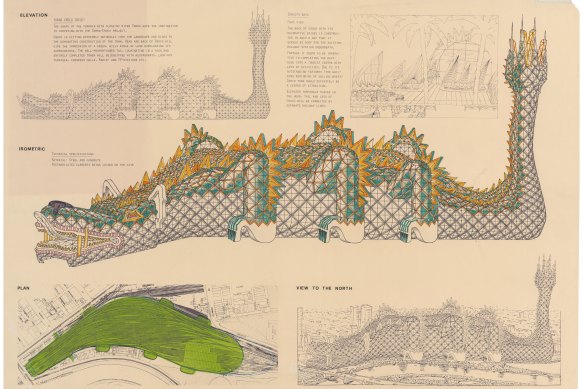 A Melbourne Landmark Competition entry: B. Weber, Dietikon, Switzerland; “Yarra Croco (Dile)“.