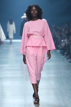 A model wears a design by Albus Lumen at the Melbourne Fashion Festival. 