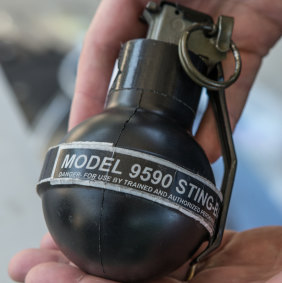 A stinger grenade of the type Victoria Police will now have in their anti-riot equipment.