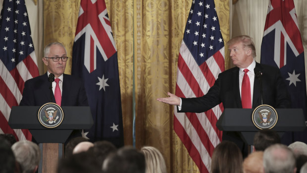 Prime Minister Malcolm Turnbull and President Donald Trump during a joint press conference. 