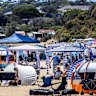 Beach goers at Mornington beach earlier this week.