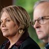 Greens defector Dorinda Cox and Anthony Albanese on Monday when the pair announced she was joining Labor.