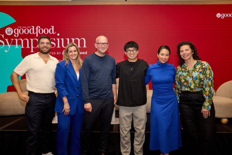 Panellists (from left) Pete Learmonth, Lightspeed; Petrina Baker, Baker and Frost; Joe Durrant, The Recreation; Christy Tania, Glace Dessert, Kantaro Okada, Tsunagu Project and host Dani Valent.  

