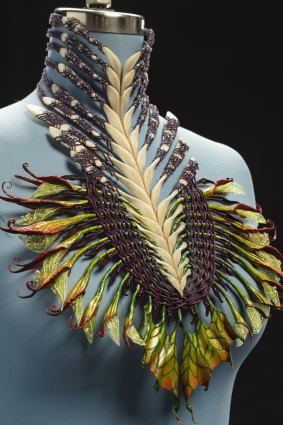 A real-life neckpiece created by Deborah L. Scott and her team for Neytiri in Avatar: The Way of Water.