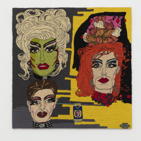 Drag Queen 1996, wool sewings on hessian. 