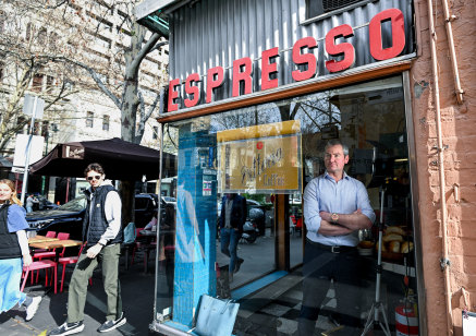 Pellegrini’s co-owner David Malaspina at his restaurant,  opposite the Salvation Army building on Bourke Street.