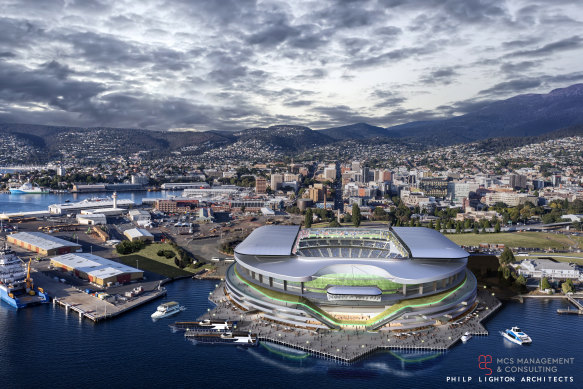 Render of the proposed AFL stadium at Macquaries Point.