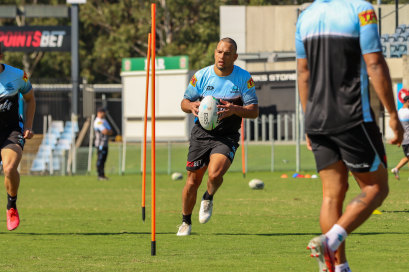 Will Chambers working up a sweat at Sharks training.