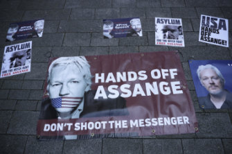 Supporters of Assange outside court in London this week.