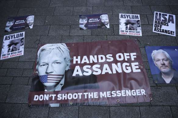 Supporters of Assange outside court in London this week.