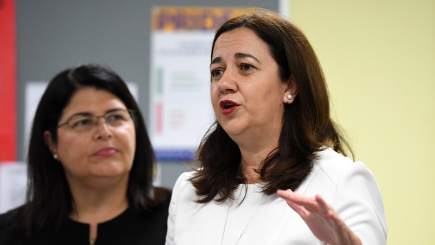 Queensland Premier Annastacia Palaszczuk and Education Minister Grace Grace at Bremer State High School on Tuesday.