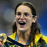 Kaylee McKeown after winning gold in the women’s 100m backstroke at the 2024 Paris Olympics.
