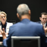 Archipelago’s Peter Edwards gives evidence as senators Bridget McKenzie and Matt Canavan look on.