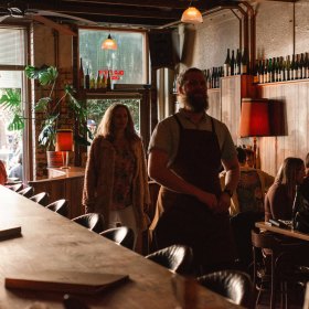 The warm and wood-lined interior.