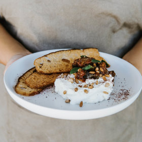 Smoked ricotta with caponata. 