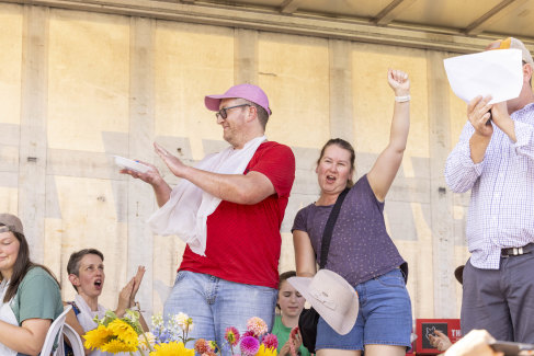 Fun day: Geoff and Claire Heffernan won the open speed mashed potato competition.