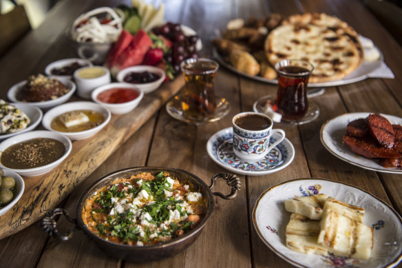 Efendy's Turkish brunch platter includes 30 delicacies to share.