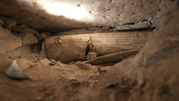 The contents of the time capsule in situ shown from opening of the time capsule.