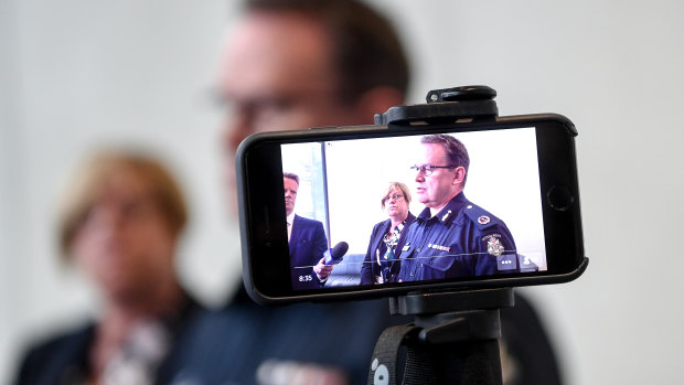 Police Minister Lisa Neville and Assistant Commissioner Ross Guenther unveil the new Fixated Threat Assessment Centre.