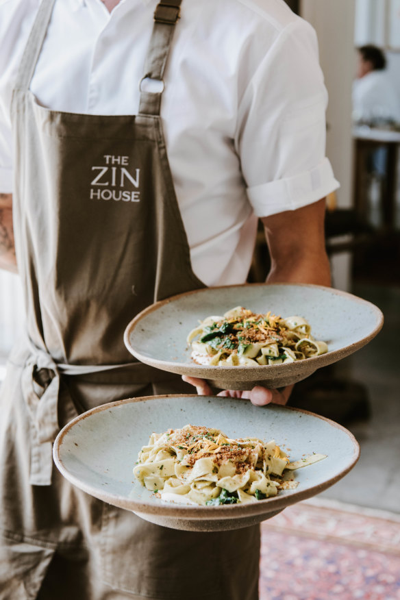 Basil pesto pappardelle.