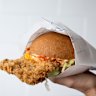 Kosta’s formidable schnitzel sandwich.