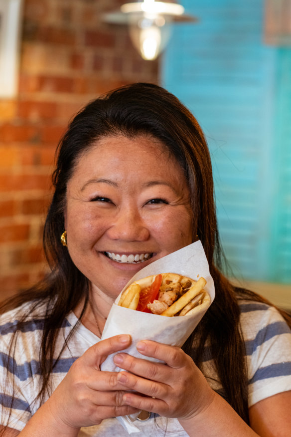 Nagi Maehashi with Kalimera’s chicken gyros.