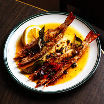 Grilled king prawns and lemon myrtle butter.