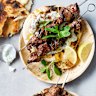 Sticky orange and sumac lamb skewers with pickled cucumber tzatziki.