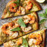 Manoush-style pizzas with prawns and chilli.