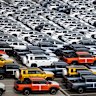 BYD electric vehicles unloaded at Port Melbourne.