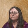A court sketch of Erin Patterson giving evidence in the witness box.
