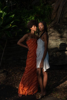 ‘Undone’ effect ... models Shantae Leslie (left) and Lenny Nunes in Aje.
