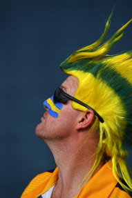 An Eels supporter poses for a photo at Rockhampton.