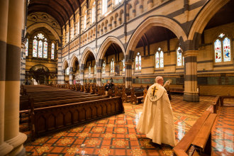 Archbishop Philip Freier hosts Easter Sunday service, 10 days early, in an empty St Paul's Cathedral.  