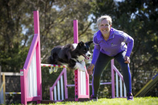 Nailed it ... again: Rihanna and Roslyn Atyeo train for Sunday's agility dog trials at Royal Melbourne Show.