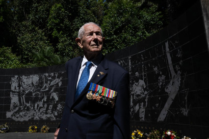 Reg Chard, 99, a WWII veteran, leads tours of the Kokoda Memorial Trail in Concord, Sydney