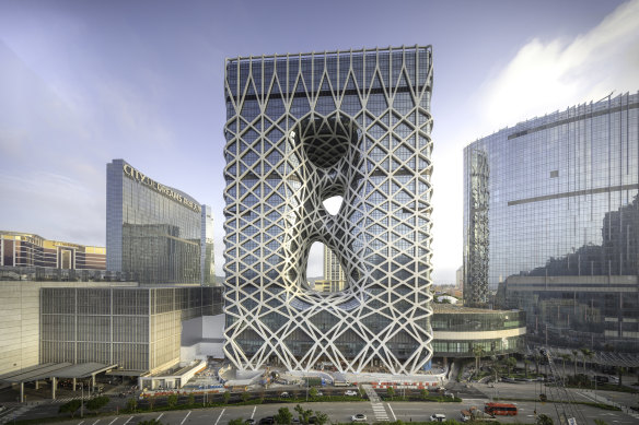 The Morpheus Hotel designed by the late architect Zaha Hadid is a free-form exoskeleton. 