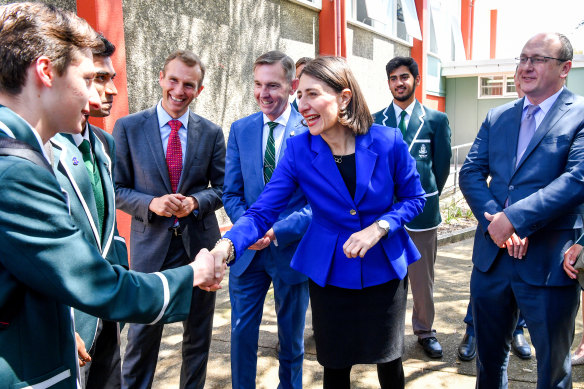 Premier Gladys Berejiklian meets students at Randwick Boys High School. 