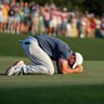 Rory McIlroy on the 18th green after winning the Masters.