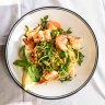Linguini with prawns and pistachios.