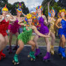 The Fresh Rollerskaters ready to glide through St Kilda during Midsumma Pride March on Sunday.