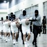 Alleged Venezuelan gang members deported from the US arrive at El Salvador’s Terrorism Confinement Centre on March 16.